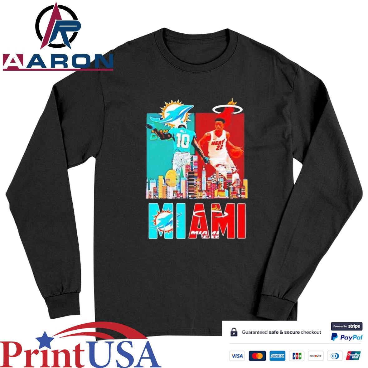 Official Tyreek Hill and Jimmy Butler City Skyline Miami Dolphins and Miami Heat T-Shirts Long Sleeve