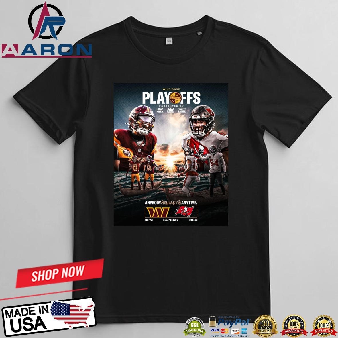 Official Washington Commanders Vs Tampa Bay Buccaneers Anybody Anywhere Anytime Sunday Night Football Wild Card Playoffs T-Shirts t-shirt
