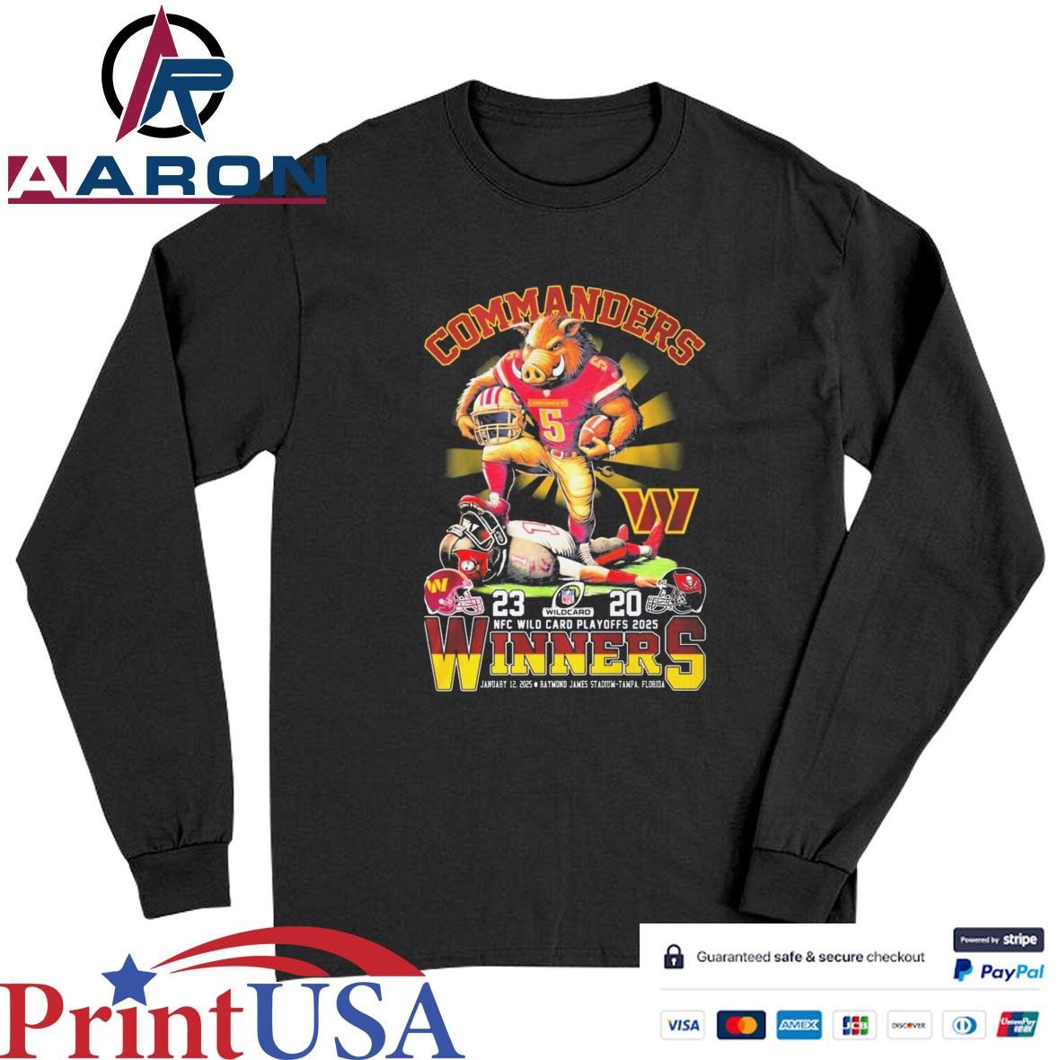 Official Washington Commanders Winner NFC Wild Card Playoffs 2025 Mascot T-Shirts Long Sleeve