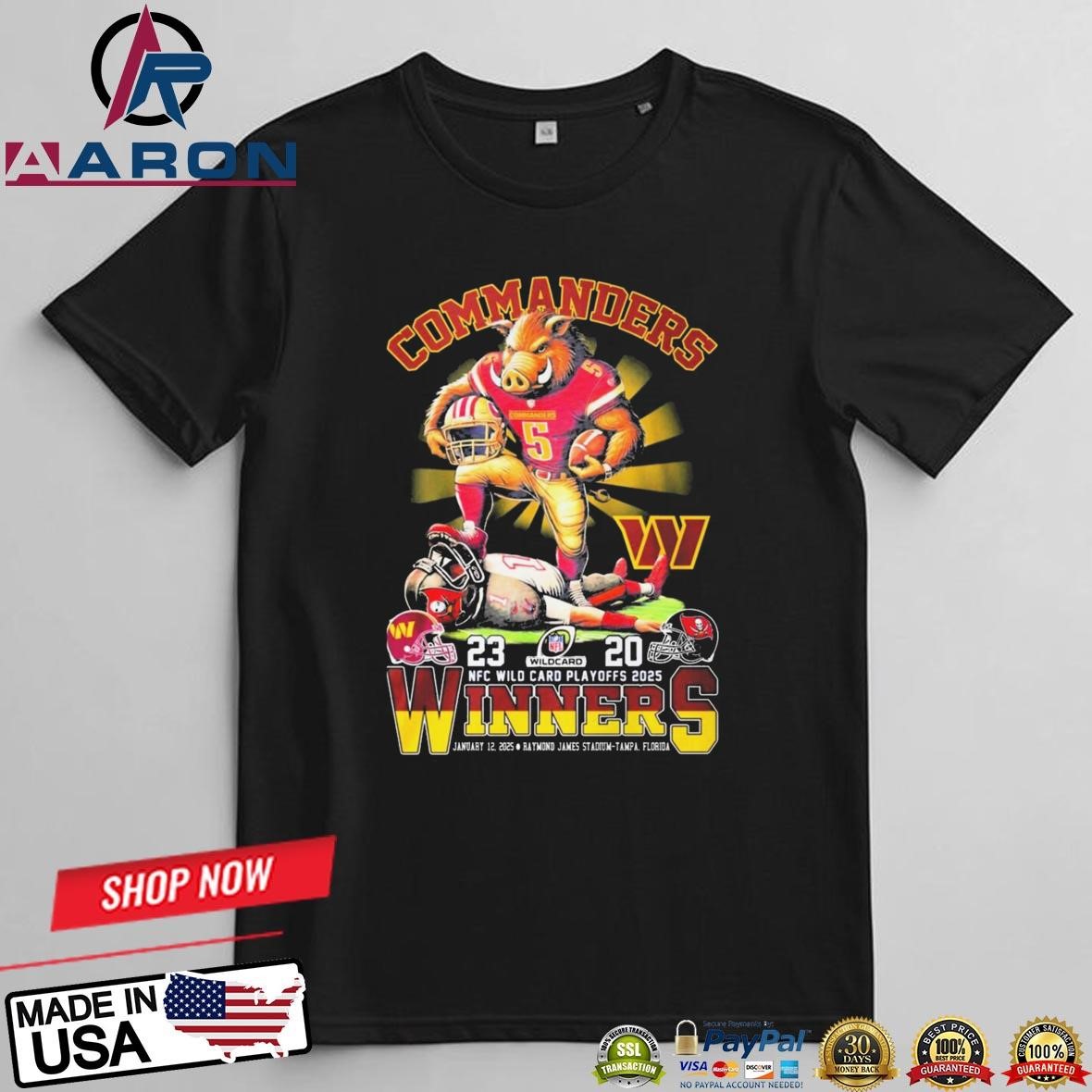 Official Washington Commanders Winner NFC Wild Card Playoffs 2025 Mascot T-Shirts