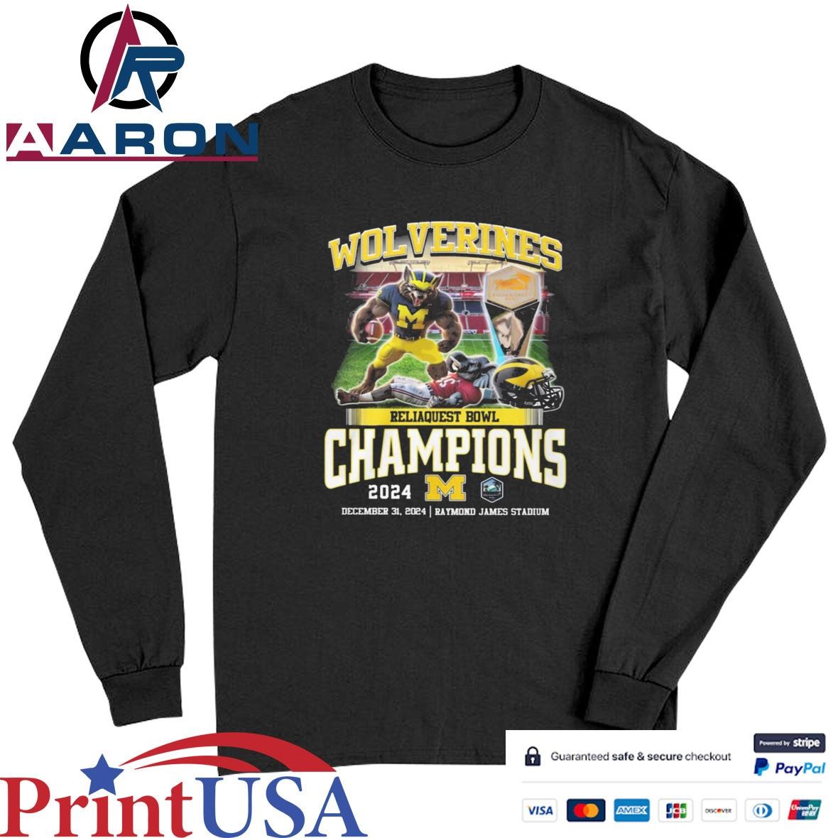 Official Wolverines Reliaquest Bowl Champions 2024 Mascot T-Shirts Long Sleeve