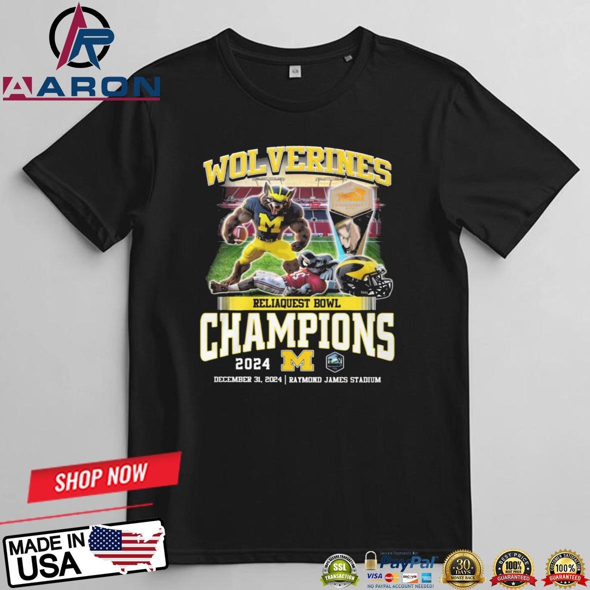 Official Wolverines Reliaquest Bowl Champions 2024 Mascot T-Shirts